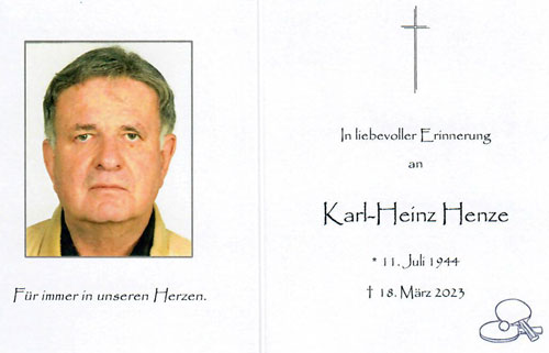 Wir trauern um unseren Vereinskameraden Karl-Heinz Henze